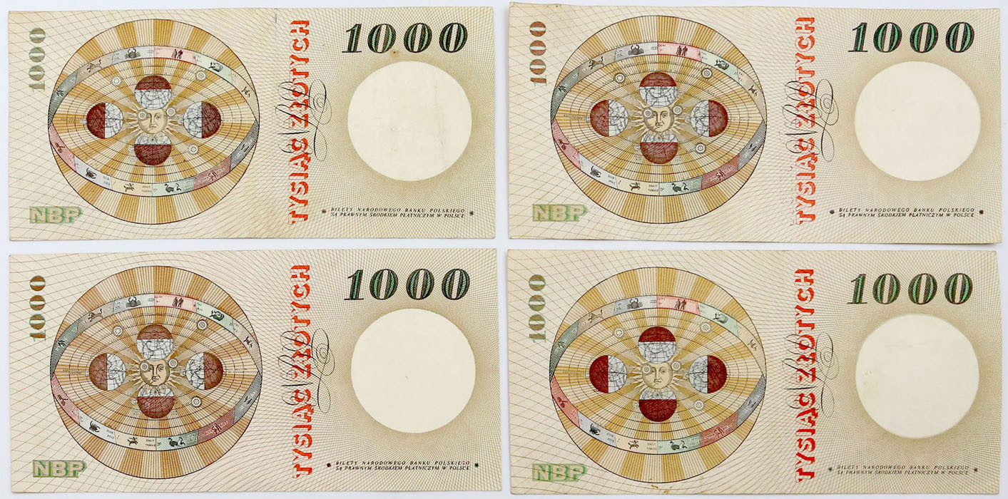 1000 złotych 1965 seria C, D, F, zestaw 4 sztuk